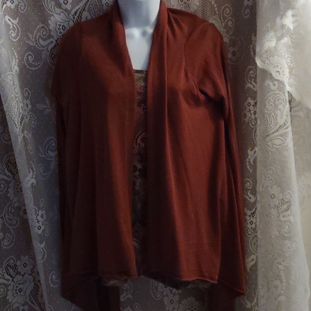 H&M Women's XS Classic Cardigan Sweater lightweight open front rust terracotta